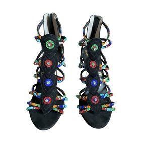 Sam Edelman Strappy Beaded Multi Color Flower Heel